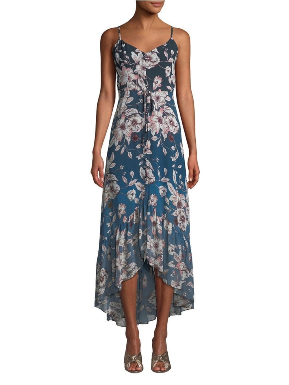 Nanette Lepore Ombre Floral High Low Dress Blue Pink Womens Chiffon Tiered